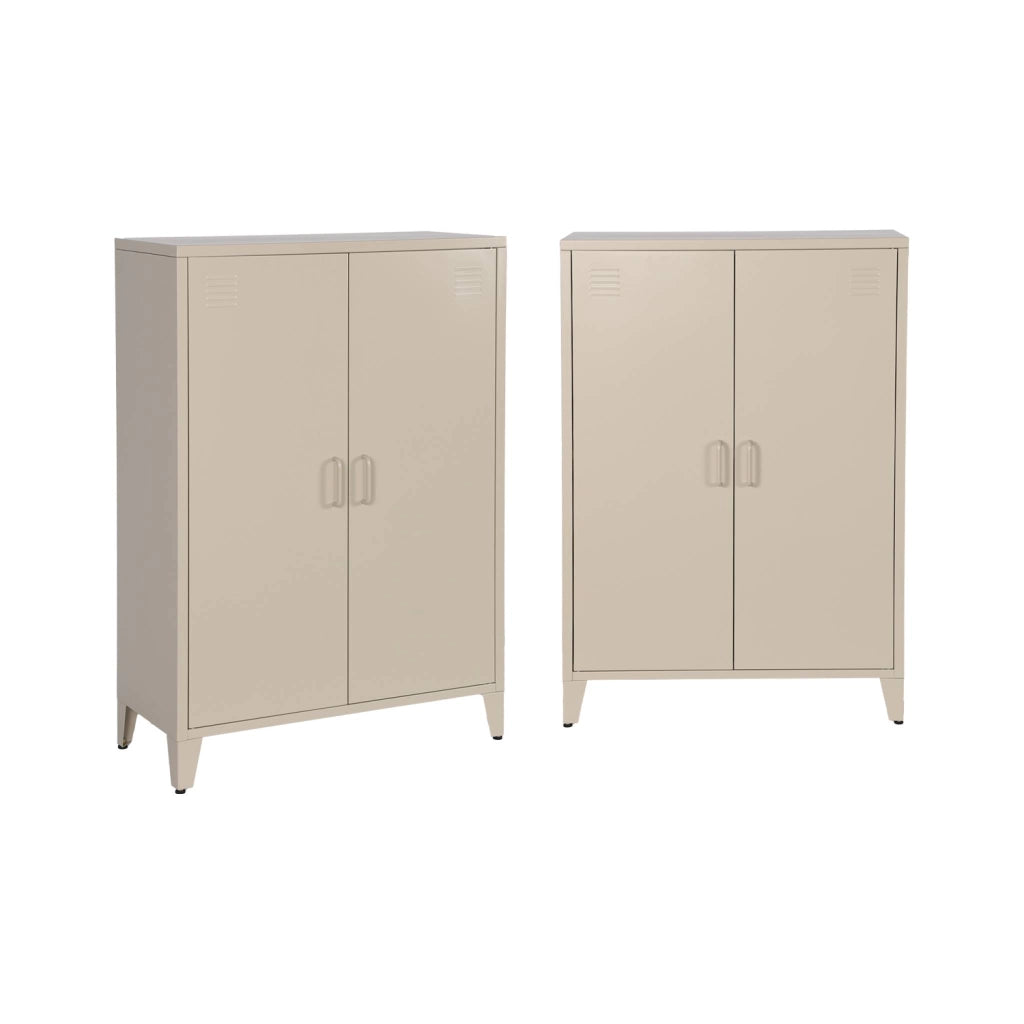 Set di 2 armadietti in metallo, 2 ante, beige