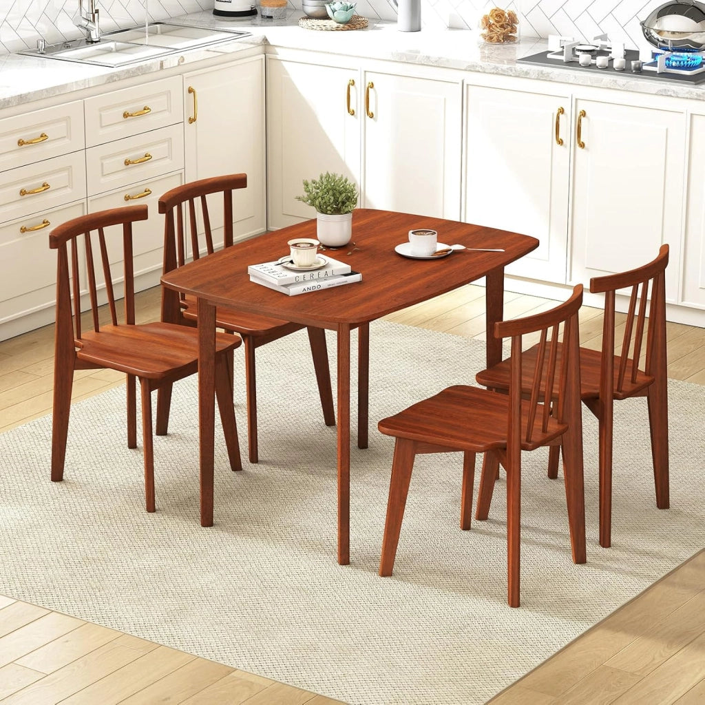 Tavolo da Pranzo in Legno per 2-4 Persone, Tavolo Rettangolare con Gambe in Legno di Gomma, Scrivania in Stile Rustico per Piccoli Spazi in Appartamento, Ufficio Domestico e Soggiorno