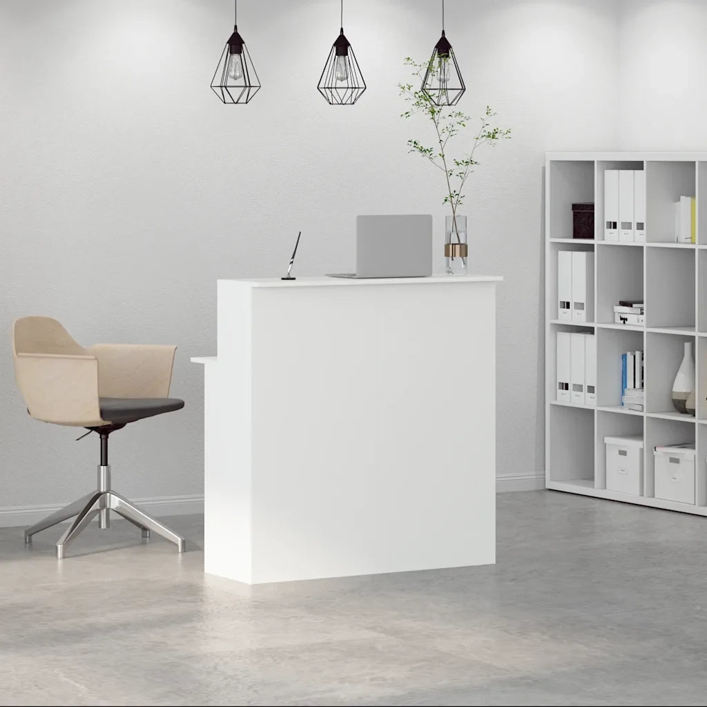 Scrivania per Reception Bianca 100x50x103,5 cm in Legno Massello 859024