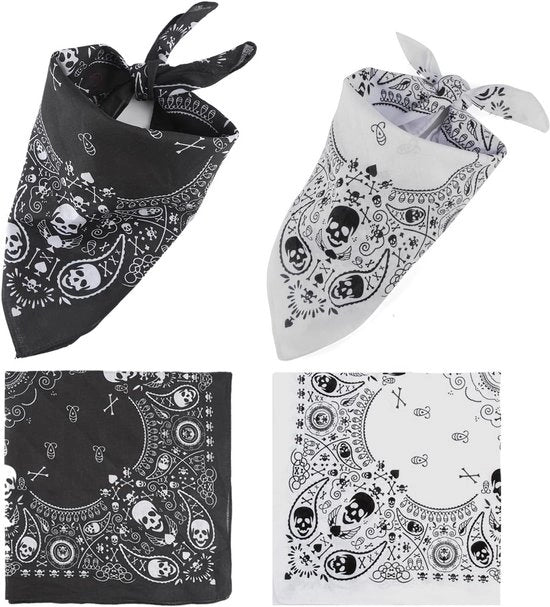 Set di Bandana da Pirata da 2 Fazzoletti Nero Bianco Cotone Uomo Donna Accessori di Costume Taglia Unica