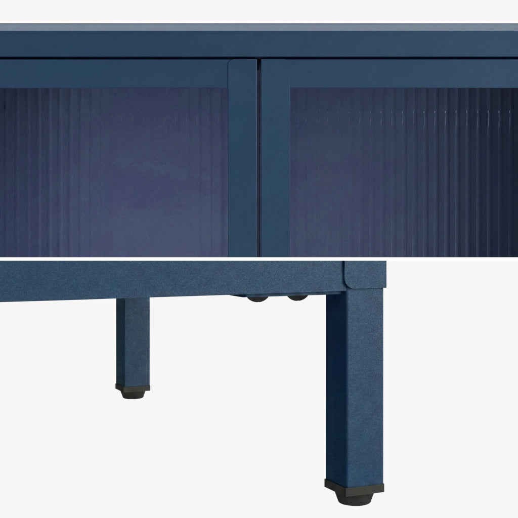 Credenza Säkylä Comò con Ante in Vetro Scanalato 84x64x35 cm Blu Marino [en.casa]