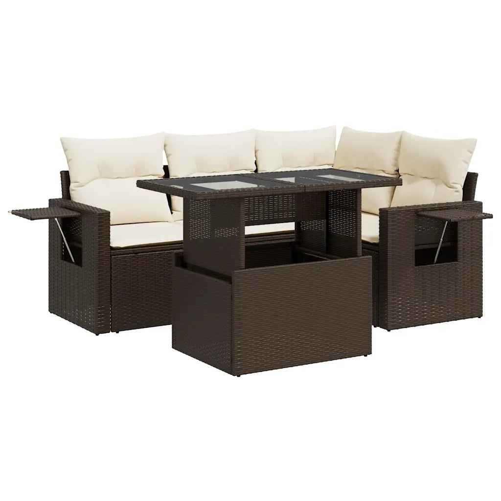 Set Divano da Giardino 5 pz con Cuscini Marrone in Polyrattan 3326474