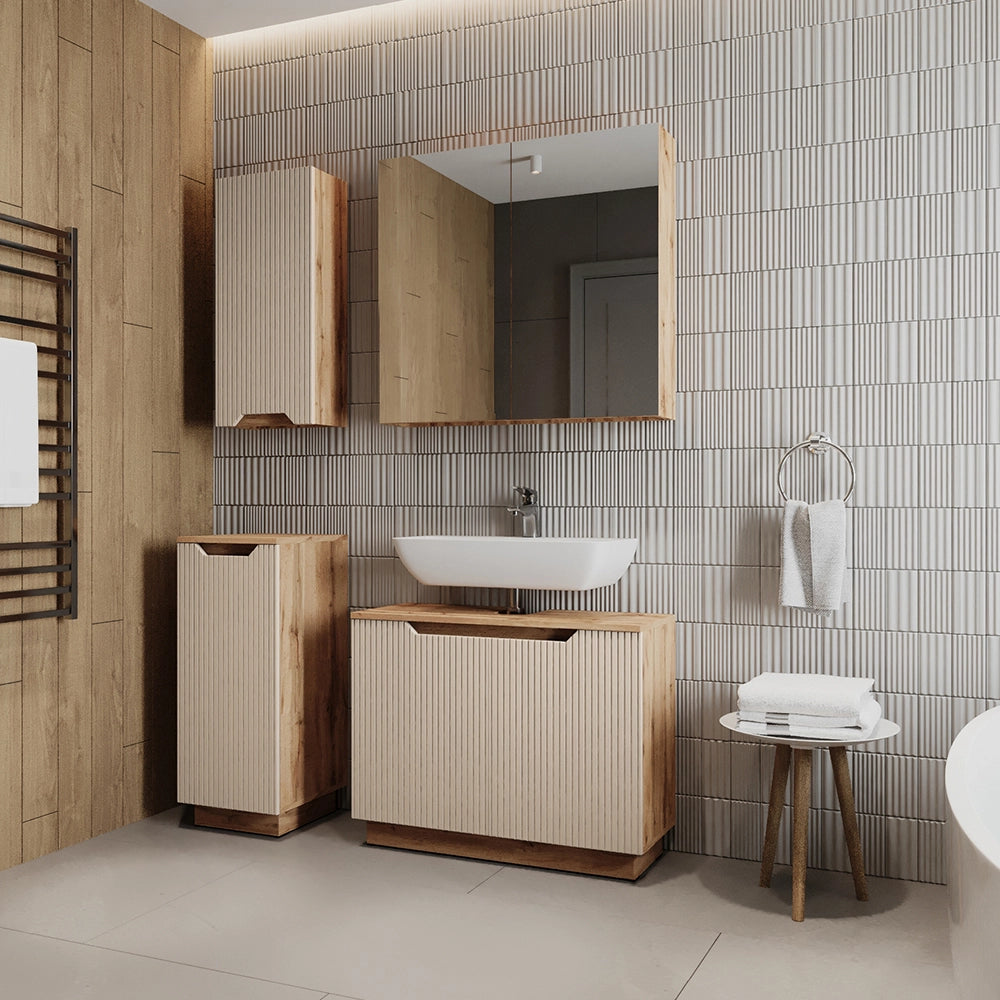 Vicco Set di mobili da bagno Rovere/cashmere a righe 4 parti