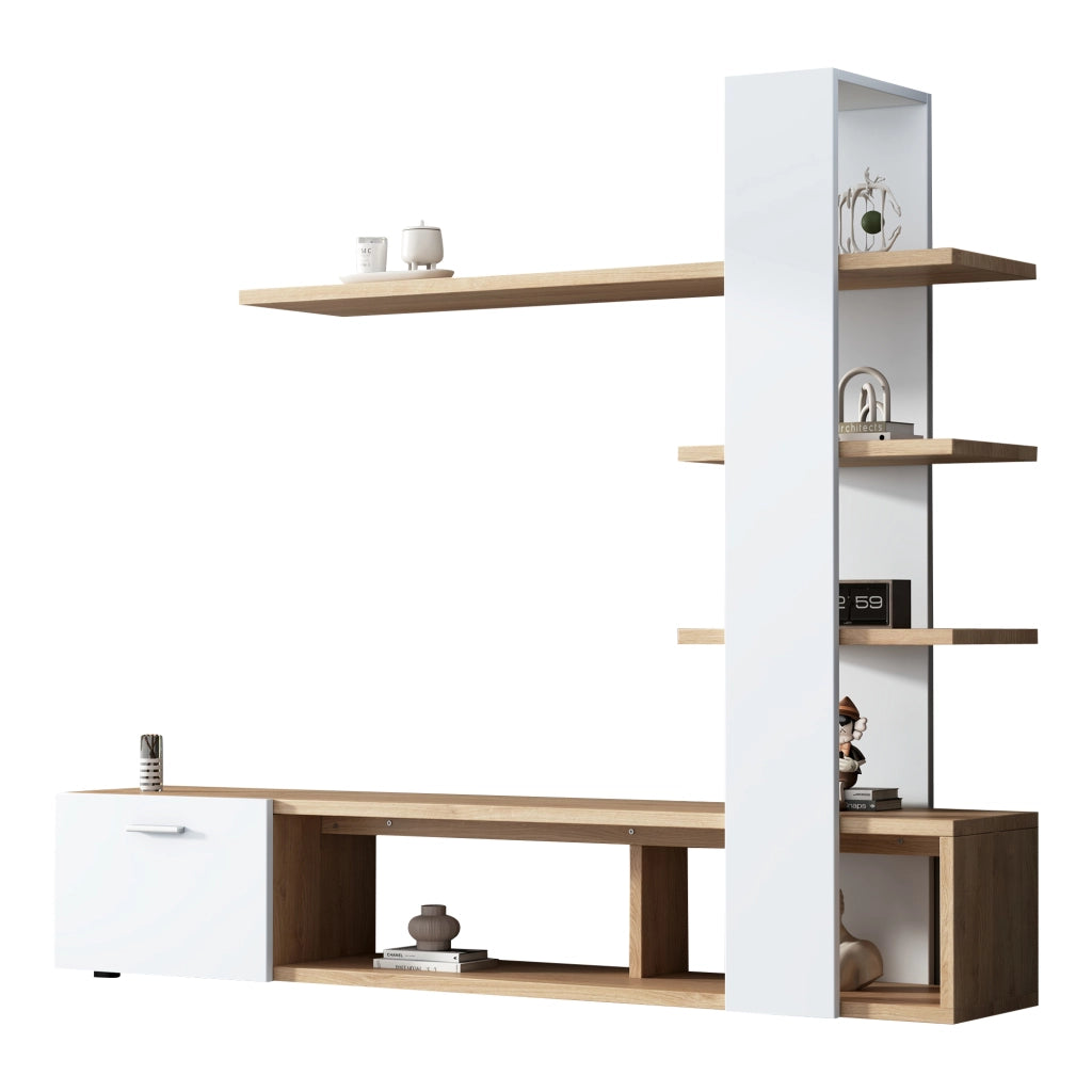 Mobile TV con 1 anta e ripiani; per soggiorno; in truciolare; 180×33.5×151.5 cm