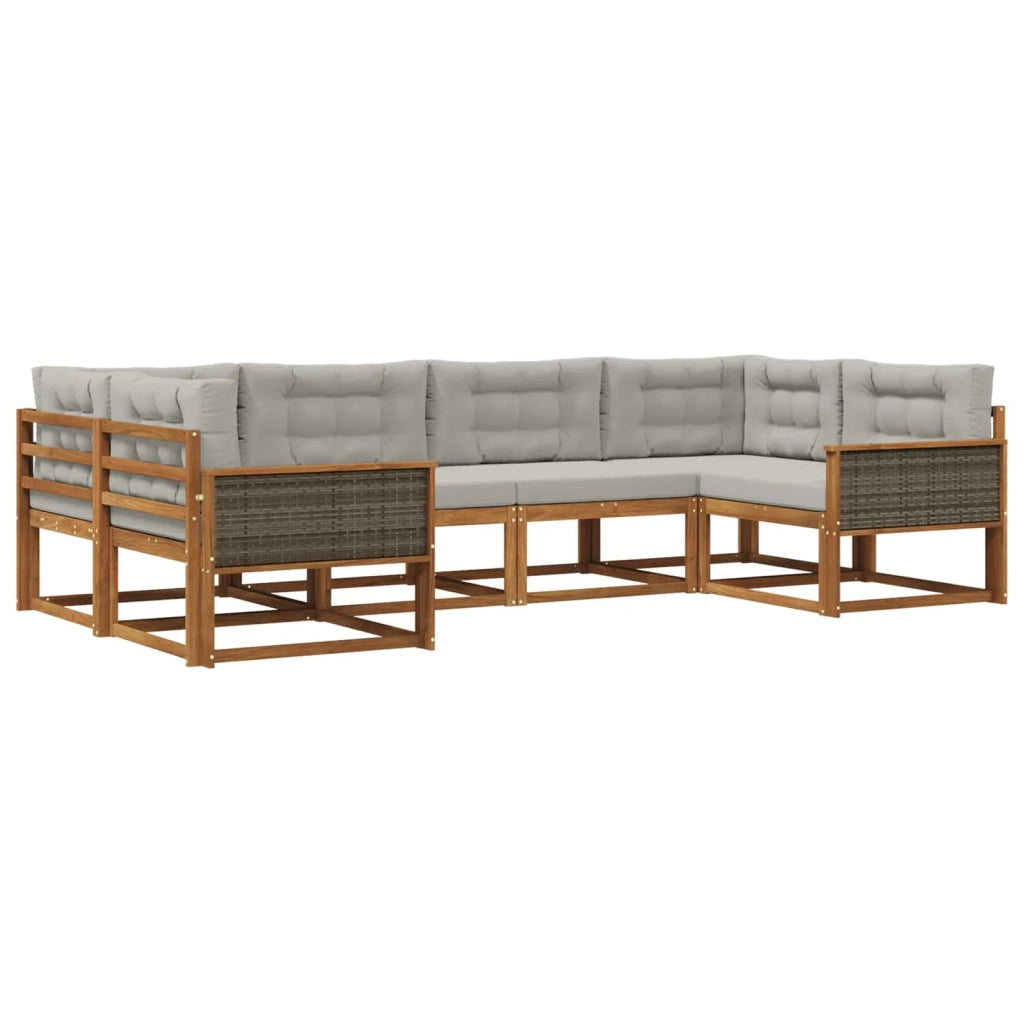 Set di divani da esterno 6 pcs Naturale e Grigio Chiaro