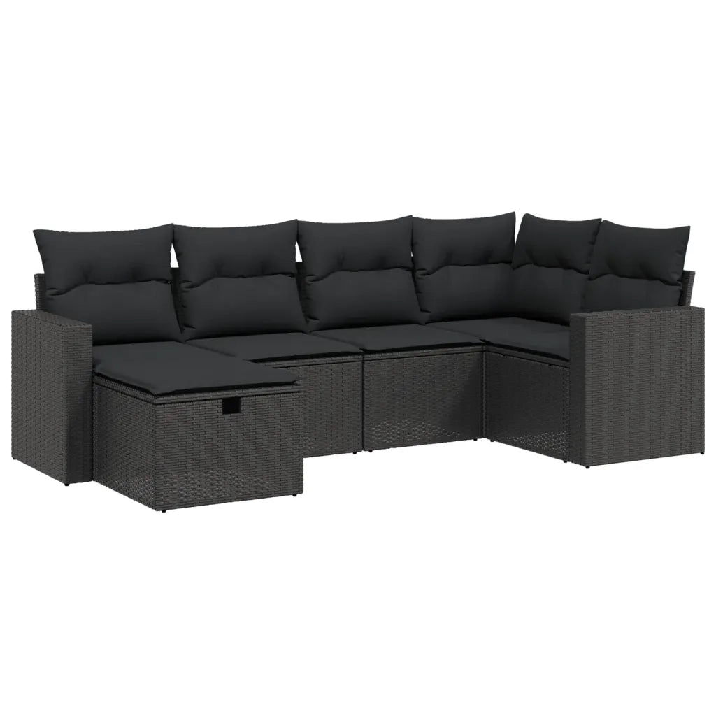 Set Divano da Giardino 6 pz con Cuscini Nero in Polyrattan