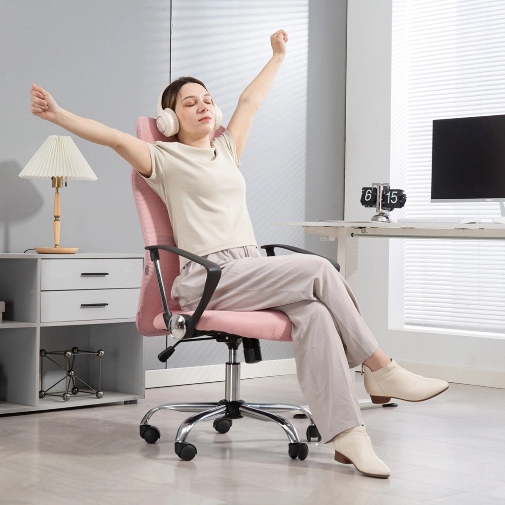 Sedia Ergonomica da Ufficio Girevole 63x65x109-119 cm con Schienale a Rete Rosa