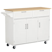 Carrello da Cucina Multiuso in Legno con 2 Cassetti, 3 Antine e 4 Ruote 121x46x91cm - Bianco