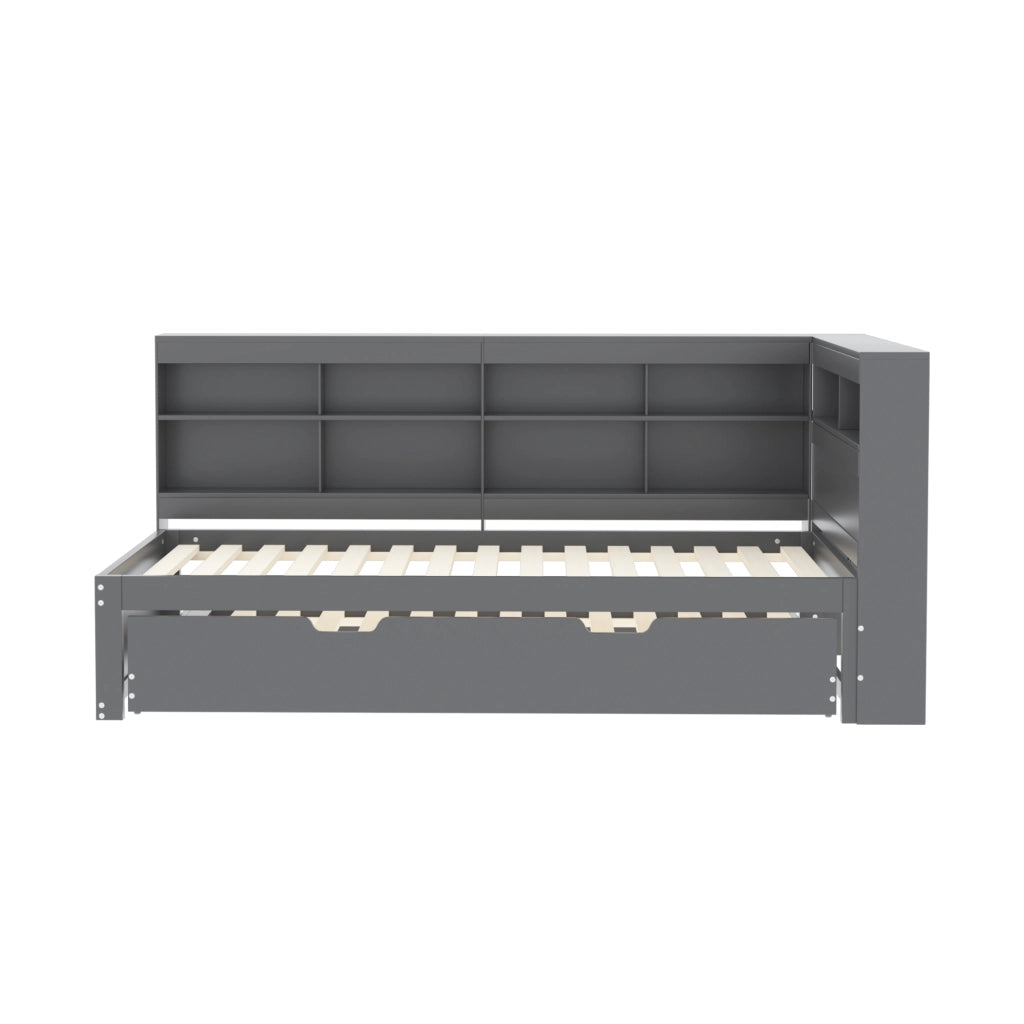 Divano letto multifunzionale 90x200 cm con letto estraibile 90x190; USB e vani contenitore; grigio