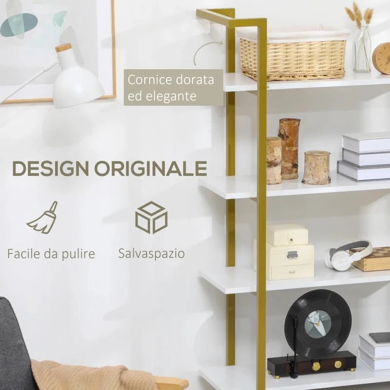 MOBILE LIBRERIA A 4 LIVELLI RIALZATO E MULTIUSO, IN MDF E ACCIAIO, 92X35X152CM