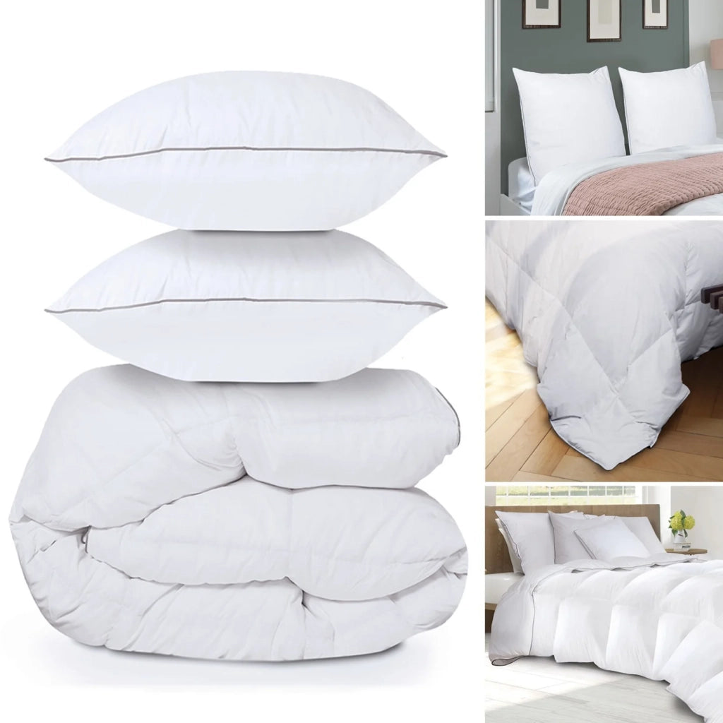 IDMarket - Piumino 220x240 CM in piuma d'oca antiacaro 500 gr + 2 cuscini