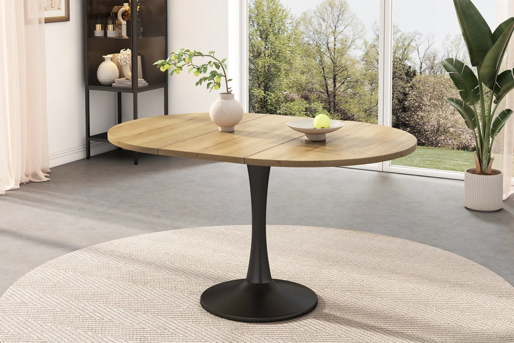 Tavolo da pranzo allungabile ovale in MDF finitura rovere, 100 kg, design moderno salvaspazio