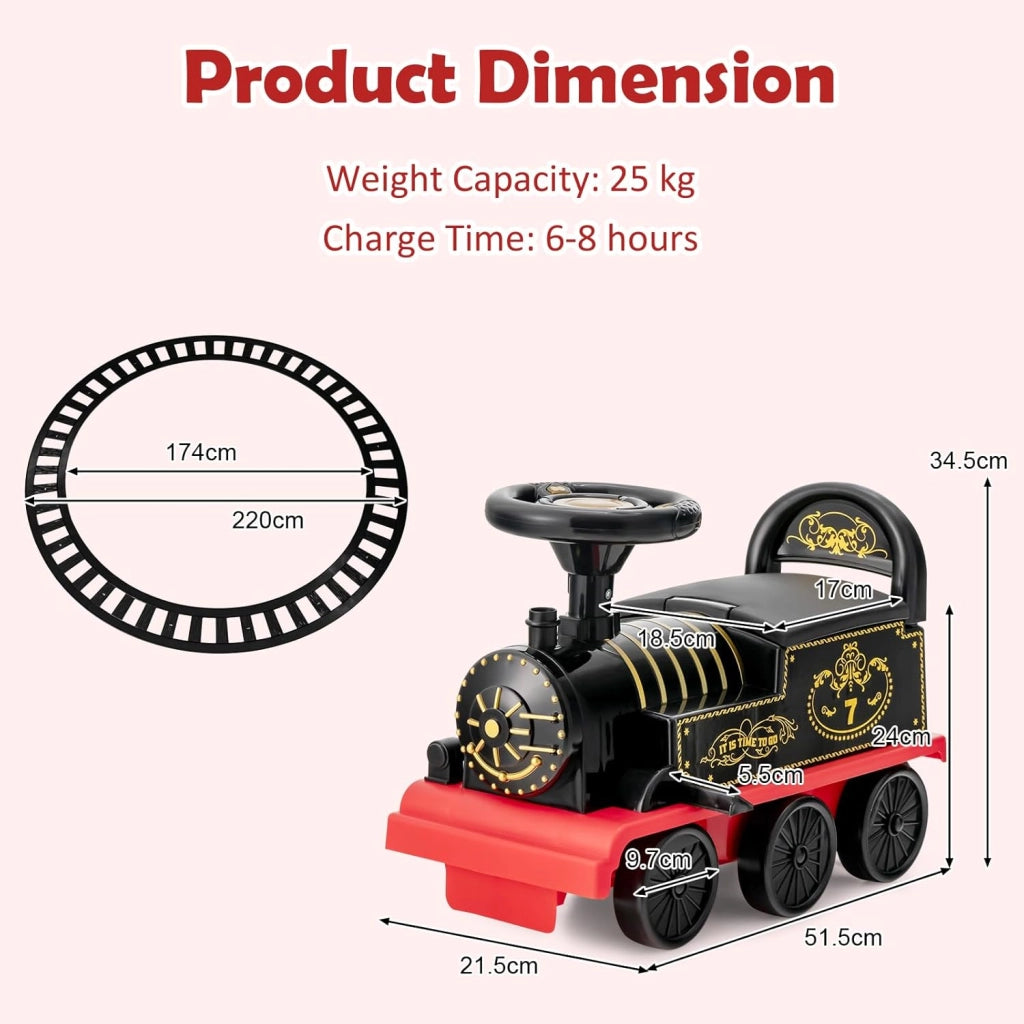 Treno elettrico per bambini, auto per bambini con musica e luci, guida realistica con pista in PP, spazio nascosto, carico 25 kg, per ragazzi e ragazze 3 anni + (nero+rosso)