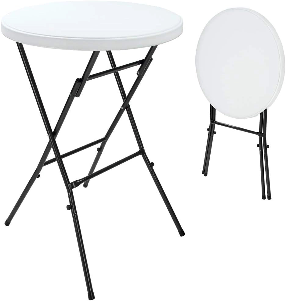 ® Tavolo da Bar Ø 72 cm Tavolino Rotondo Pieghevole da Giardino per Feste Altezza 110 cm in Metallo Bianco