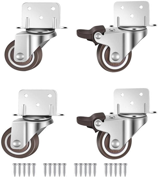 4 Ruote per mobili, 38 mm con freno, ruote per mobili, piastra di montaggio a L, adatte per mobili, vasi fiorali, alberi di Natale (38 mm)
