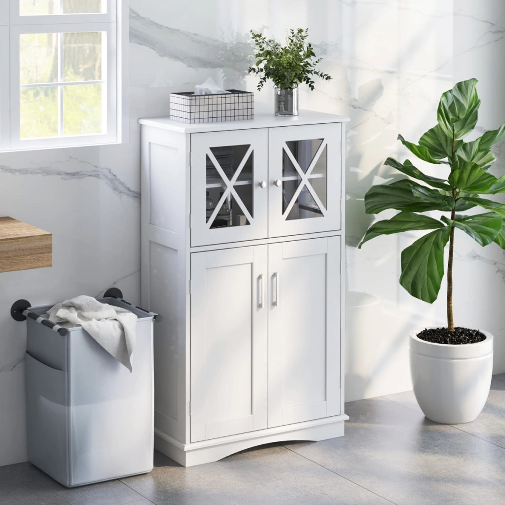 Mobiletto portaoggetti da bagno con ante e ripiani regolabili-Mobiletto da pavimento per bagno 60x30x108cm Bianco