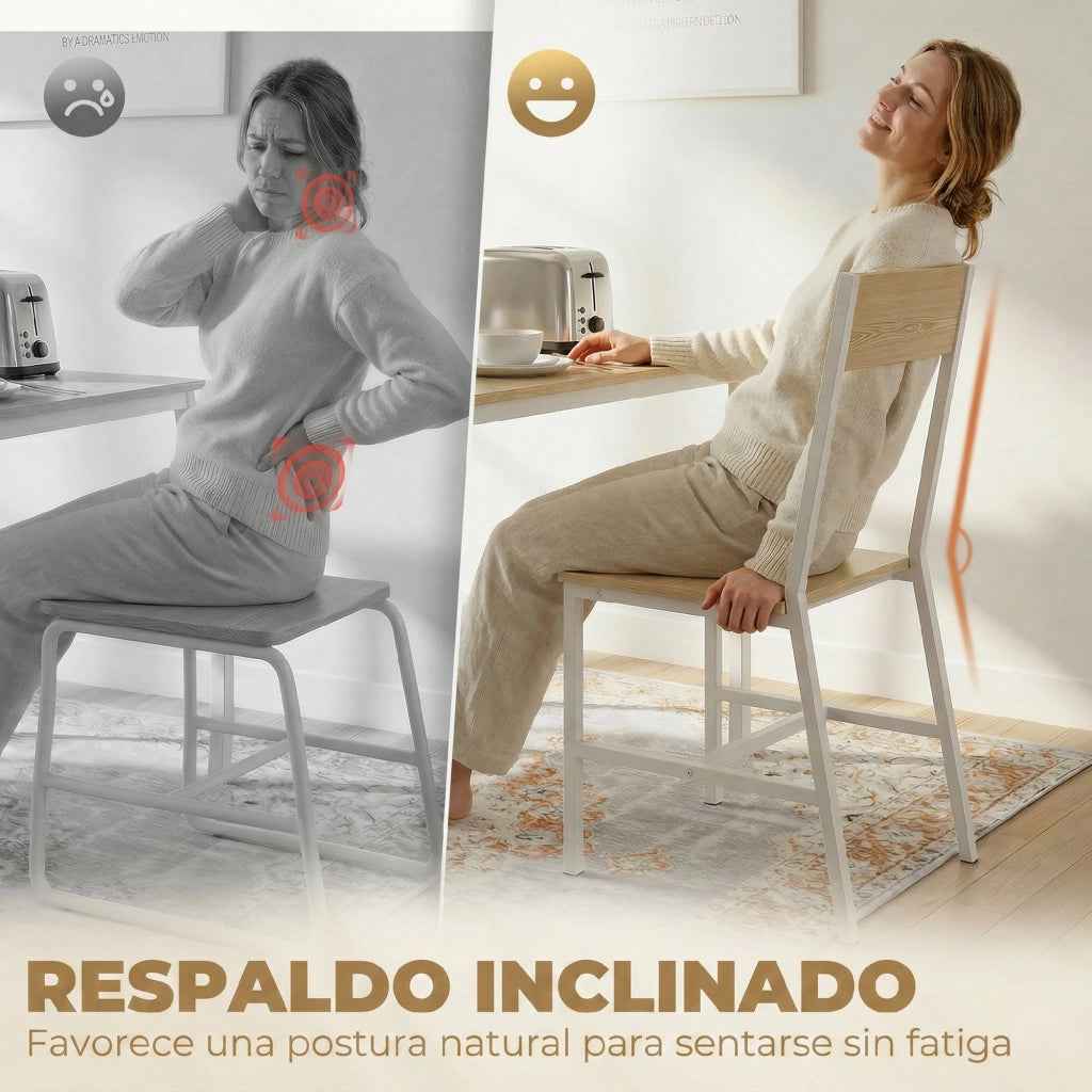 Set 2 Sedie da Pranzo con Schienale Inclinato ¨C Minimal ¨C Struttura Metallo Naturale