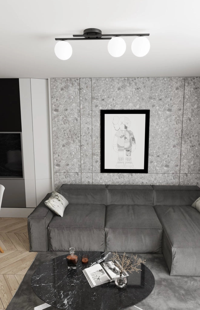 Plafoniera loft sfere vetro nero/bianco 3xE14 Kairo Emibig