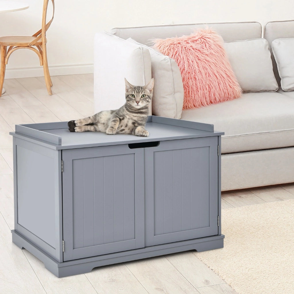 Casetta privata per gatti con struttura in legno resistente-Casa multifunzionale con foro per gatti Grigio
