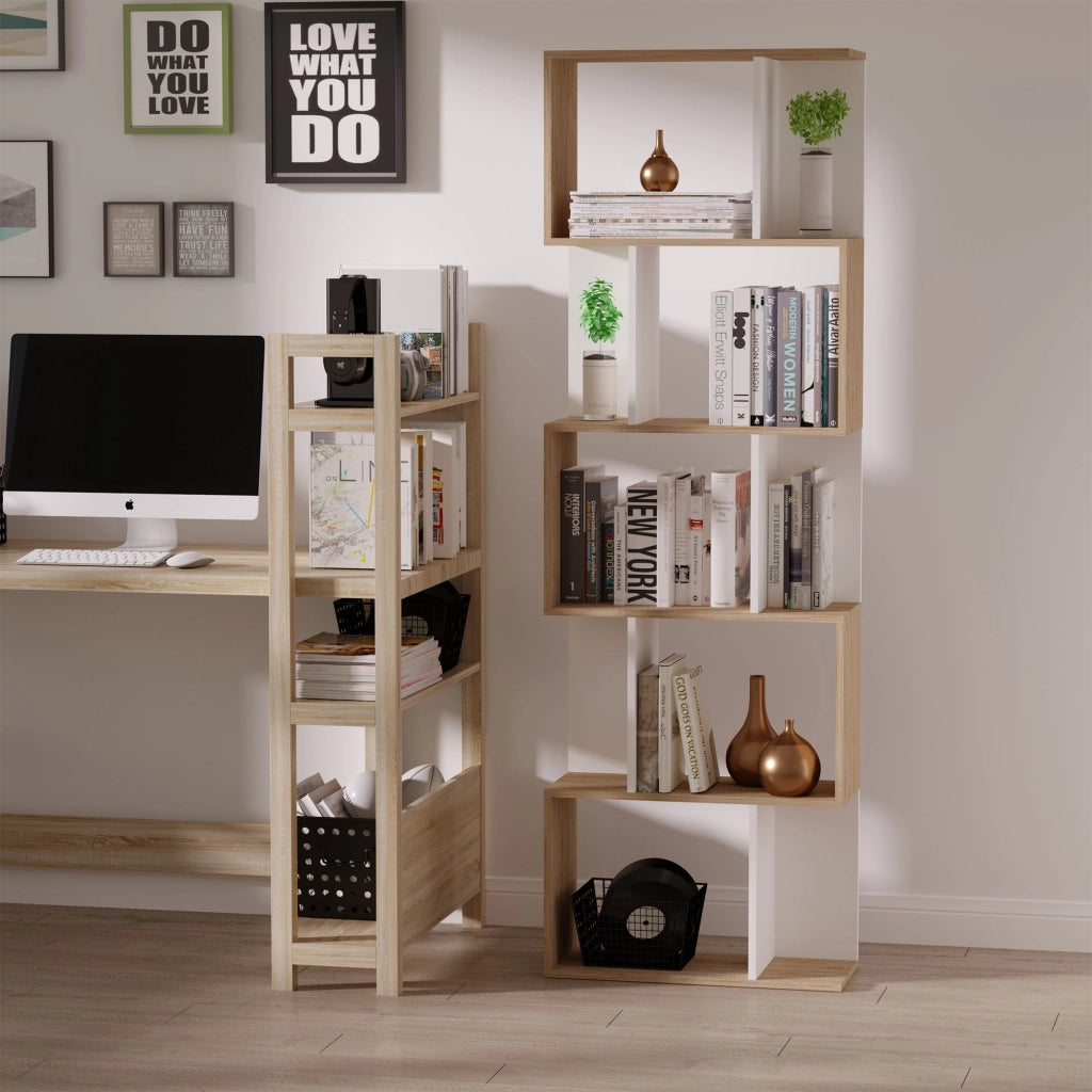 Libreria da Muro Moderna 5 Ripiani in Legno Bianco 60x24x1184.5 cm