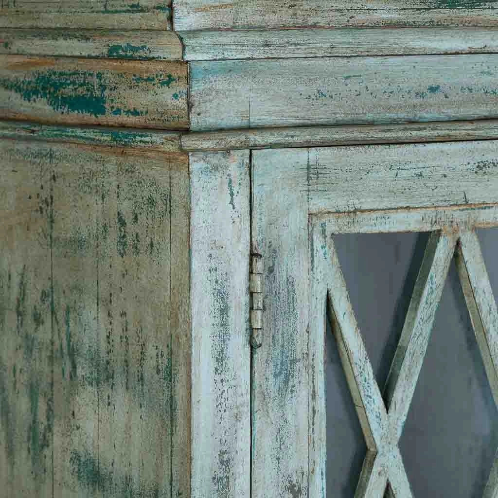 Vetrina in legno e vetro con 2 ante, blu 90x40x183h cm
