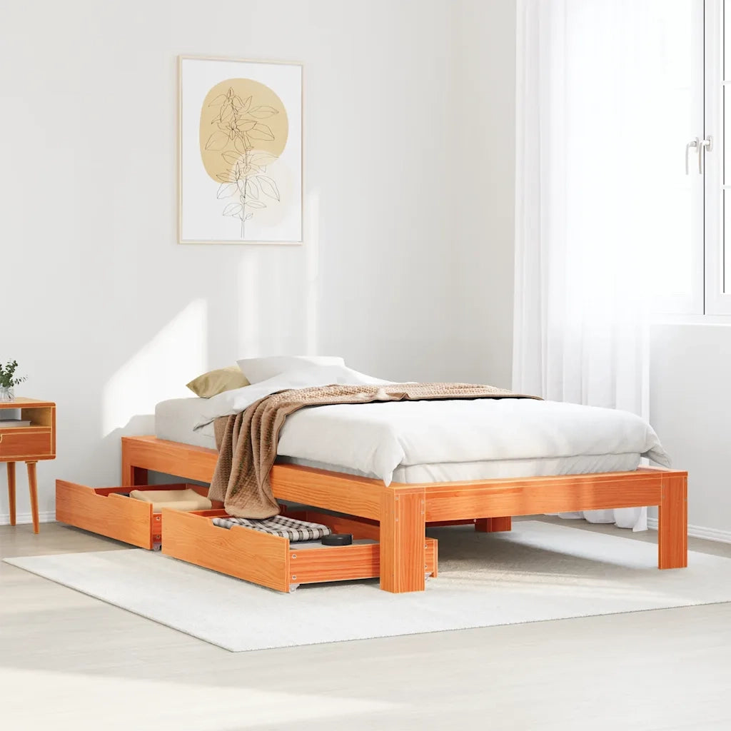 vidaXL Giroletto senza Materasso Marrone Cera 100x200 cm Legno di Pino