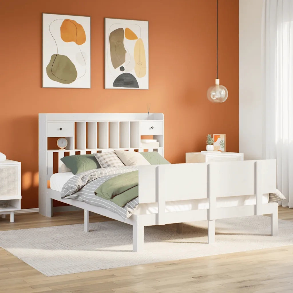 Letto Libreria senza Materasso Bianco 160x200 cm Legno di Pino 3322697