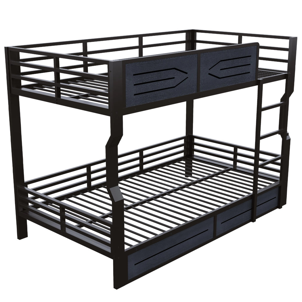Letto a castello 140x200 cm con LED; scala laterale; in metallo e MDF; nero