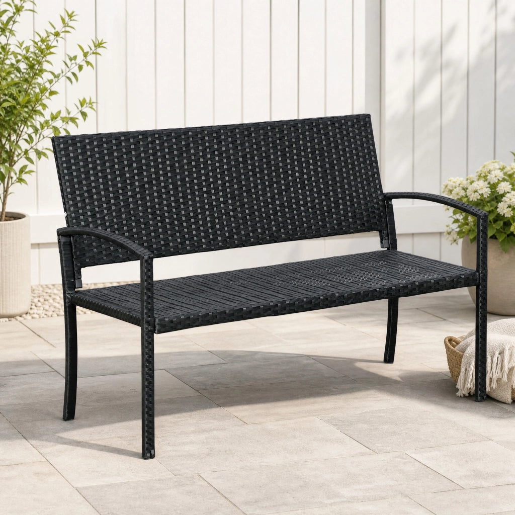 PANCA 2 posti in polyrattan nero con struttura in acciaio