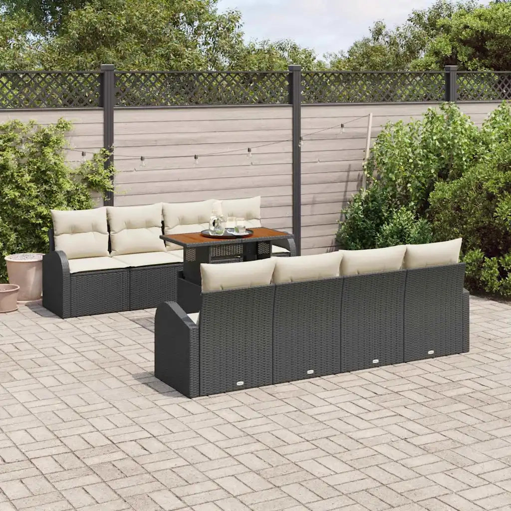 Set Divano da Giardino con cuscino 7 pcs Nero e crema