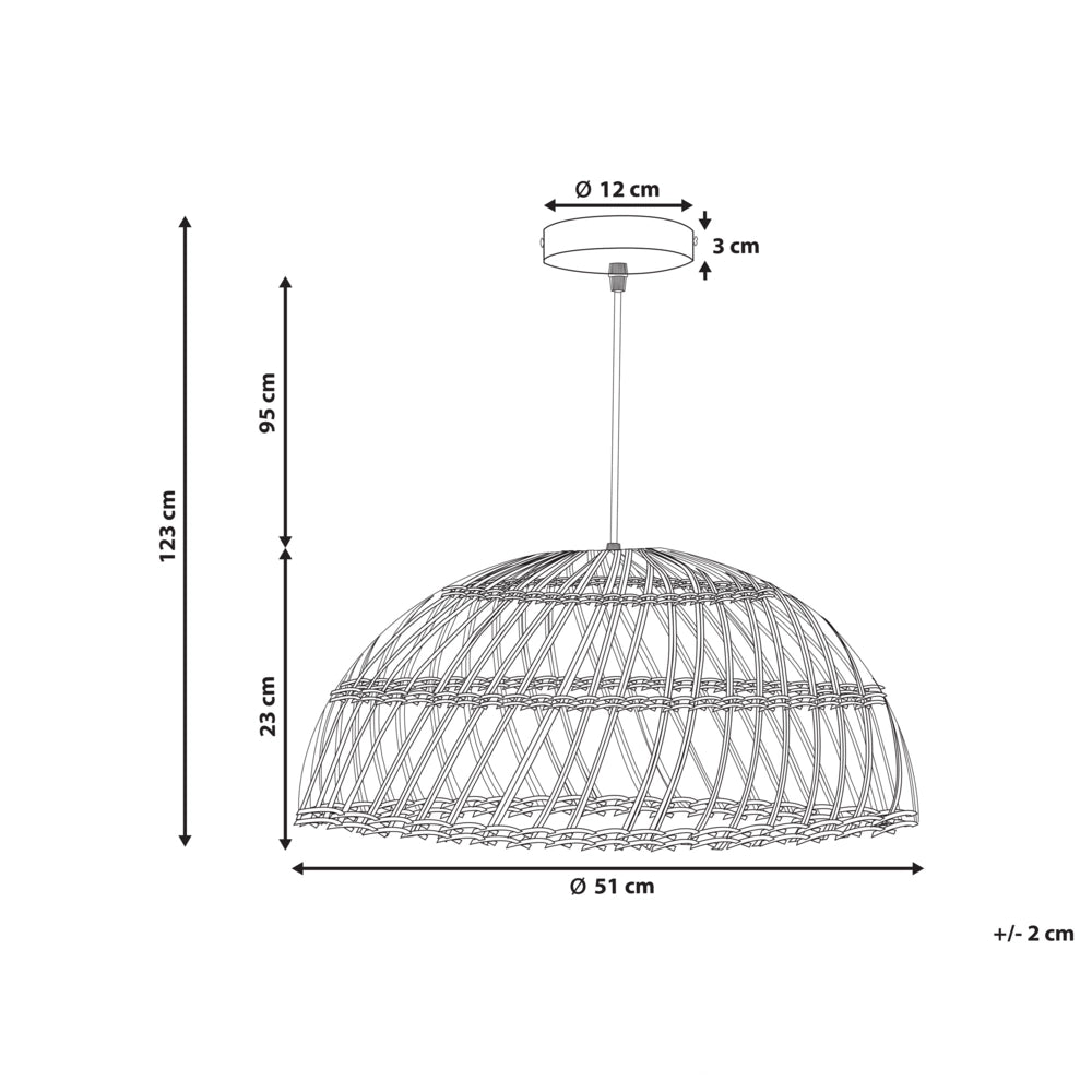 Lampadario in rattan naturale di colore beige123 cm con paralume traforato