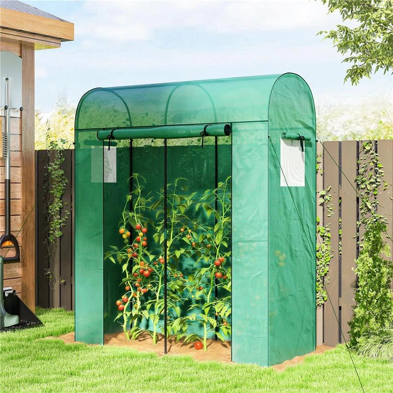 SERRA DA GIARDINO CON RIVESTIMENTO IN PE, PORTA AVVOLGIBILE E FINESTRE A RETE, 170X68X200 CM, VERDE