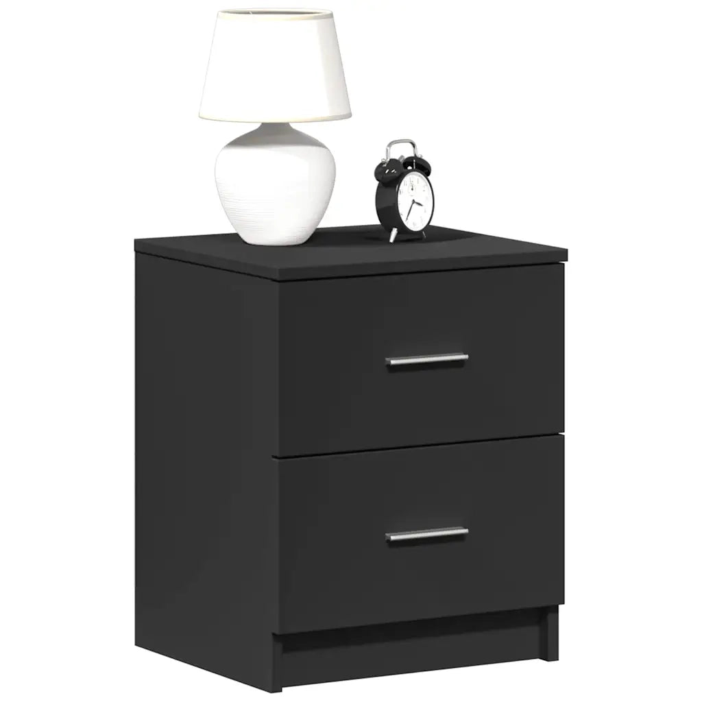 Comodino con 2 Cassetti Nero 40x36x50 cm