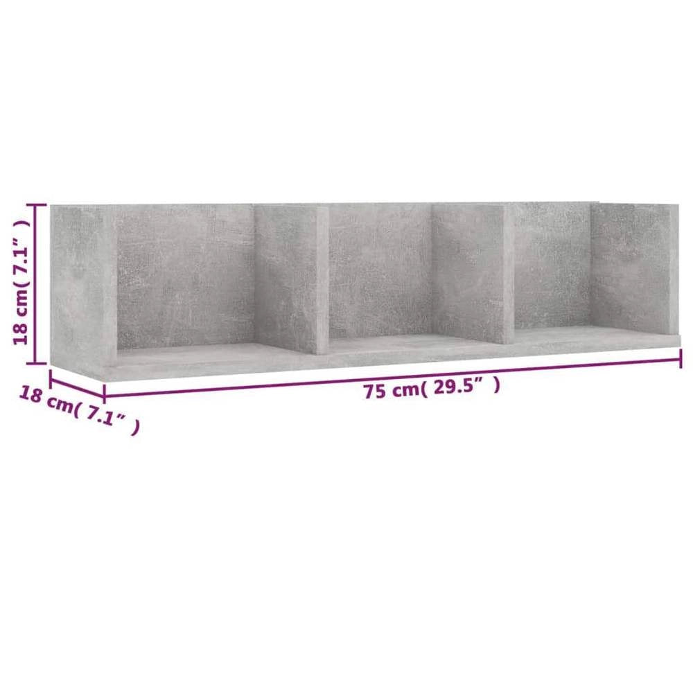 CD Wall Shelf, Concrete Grey, 75x18x18 Cm, Wood-based Material