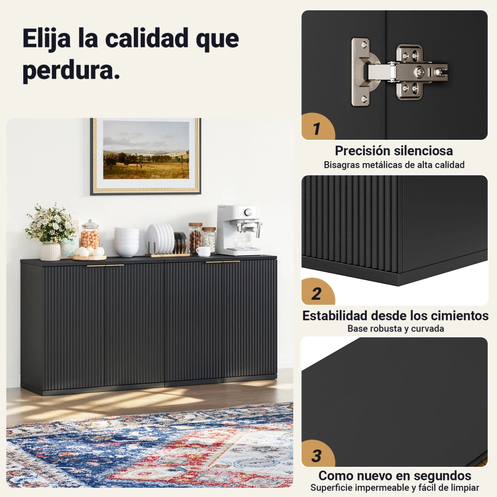 Credenza a 2 ante con ripiani e vano aperto; per soggiorno; in MDF; 80×40×80 cm; nera