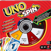 UNO Spin, versione dell`iconico gioco con spinner e nuove regole, carte speciali per girare la ruota con diversi comandi