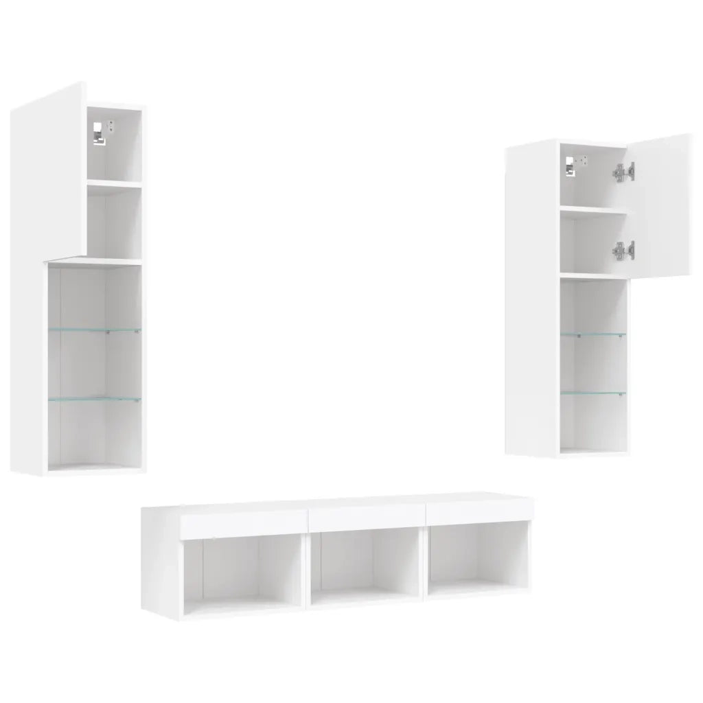 Mobili TV a Muro con LED 5pz Bianchi in Legno Multistrato 3216604