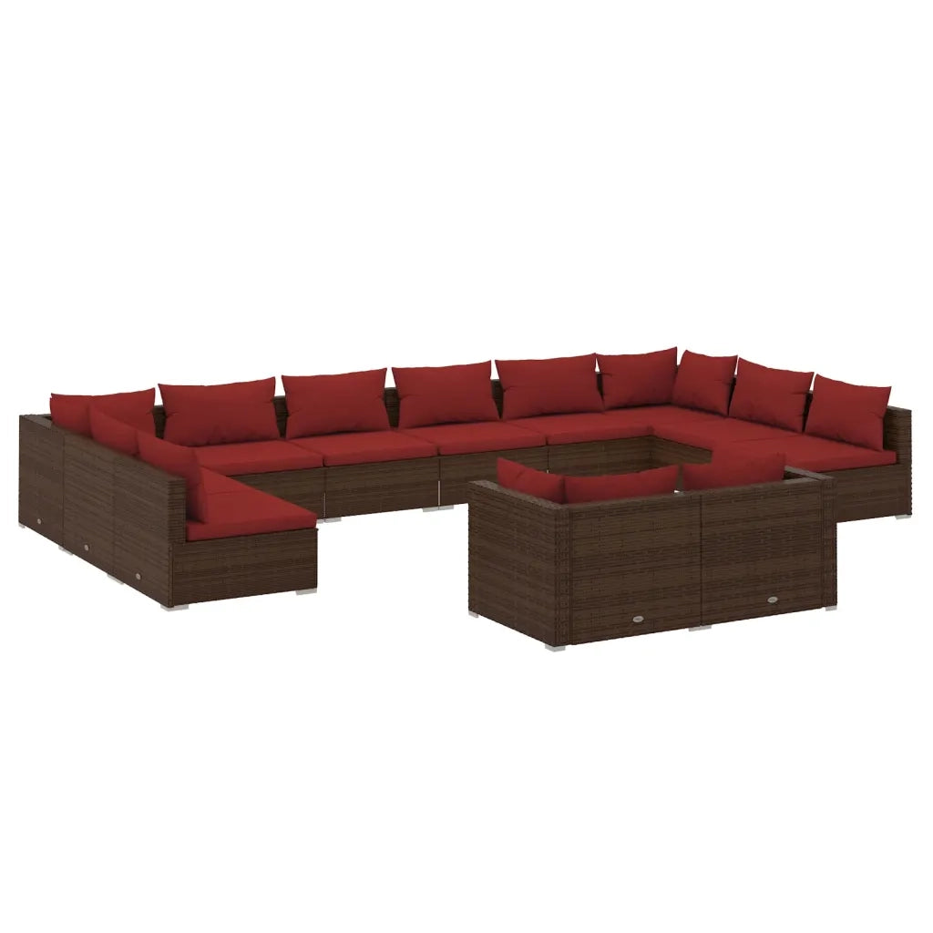Set Divani da Giardino 12 pz con Cuscini in Polyrattan Marrone 3102091