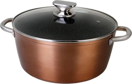 Pentola ad alta pressione con coperchio in vetro 24 cm - inductiva - ecologica e antiaderente - alluminio smaltato - 28 mm spessore - maniglia in rame - acciaio inossidabile - vitokeramica - forno a gas
