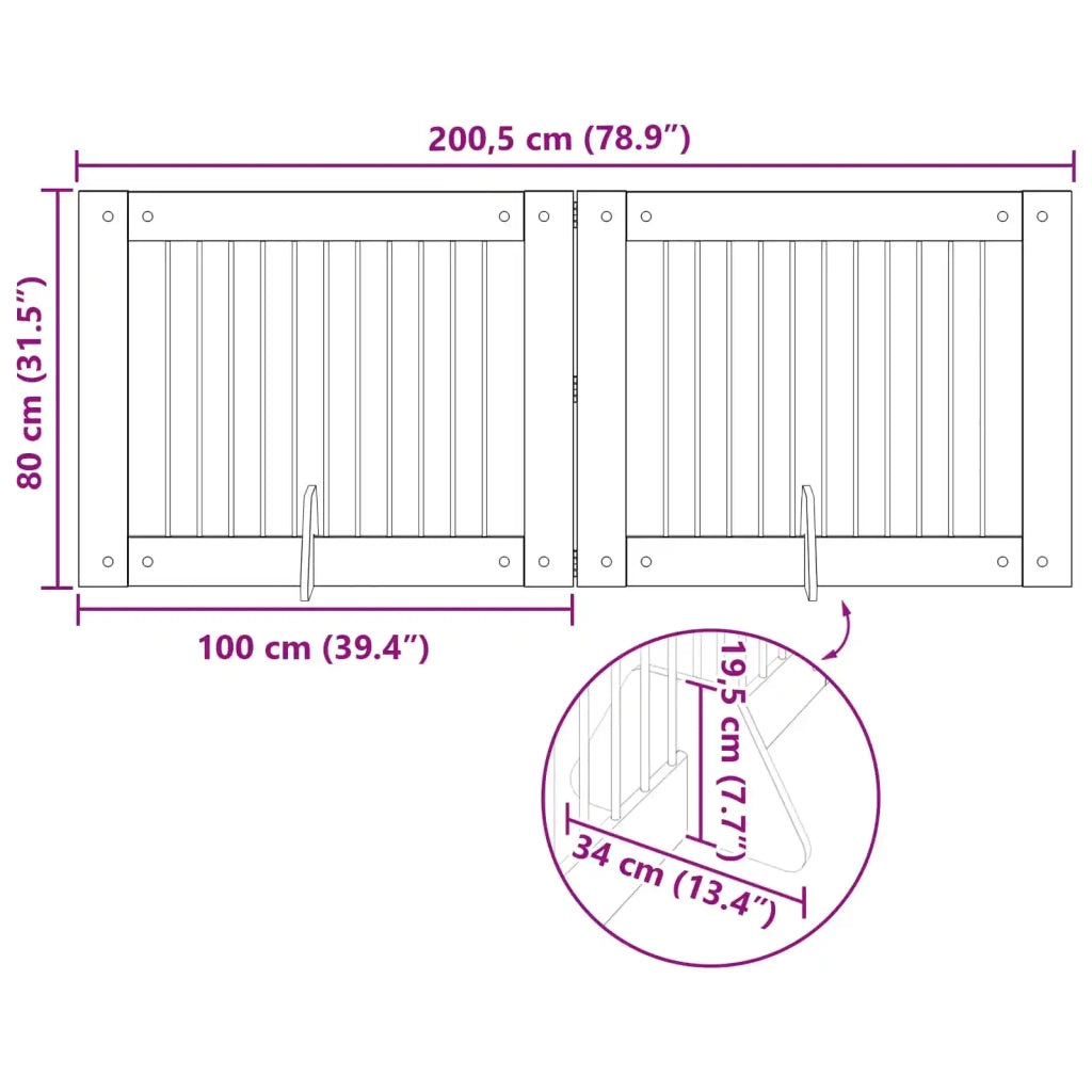 Cancello per cani con supporti 2 pz Legno antico 100 x 80 cm CFW1499095