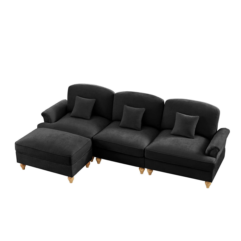 Divano modulare 3 posti - Xylo - Forma L, chenille, mid-century, nero