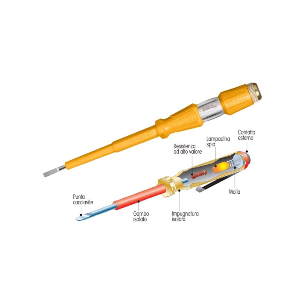 Cacciavite cercafase analizzatore rete tensione sistemi elettrici 140 mm x 3 mm