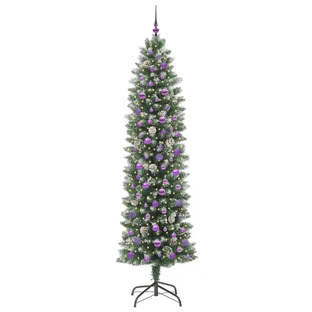 Albero di Natale Artificiale-Albero Natalizio Sottile Verde e Bianco 240 cm 454473