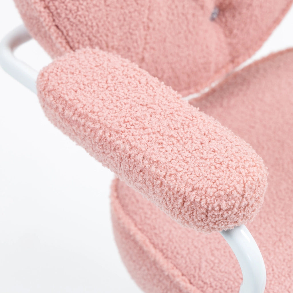 Sedia da ufficio ergonomica girevole con funzione d’inclinazione, rivestimento morbido rosa, regolabile in altezza