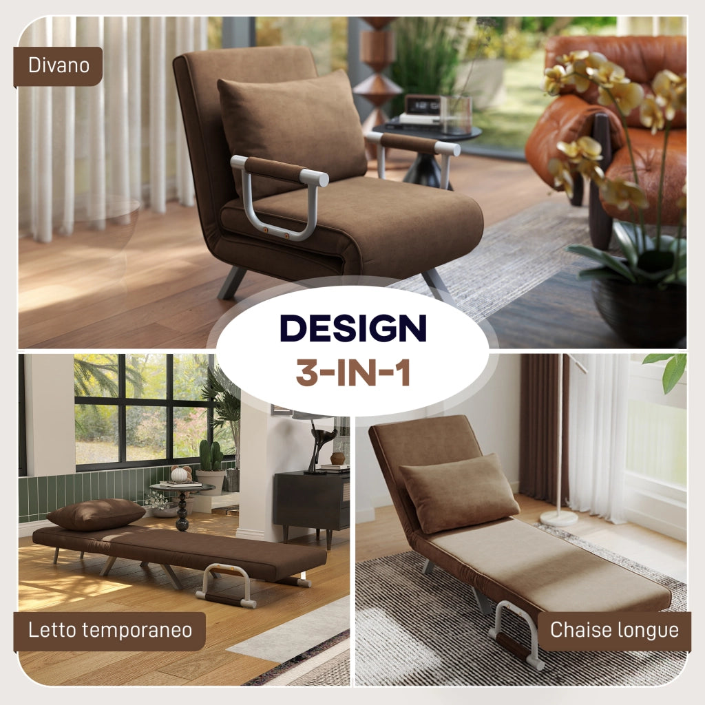 Poltrona Letto Moderna 2 in 1 con Schienale Reclinabile e Cuscino ¨C Minimal ¨C 65x69x80cm, Marrone