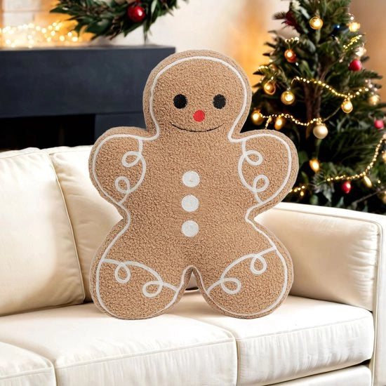 Cuscino di Natale divertente e creativo in forma di biscotto di peperoncino, decorazione festiva per il divano o per i cuscini.
