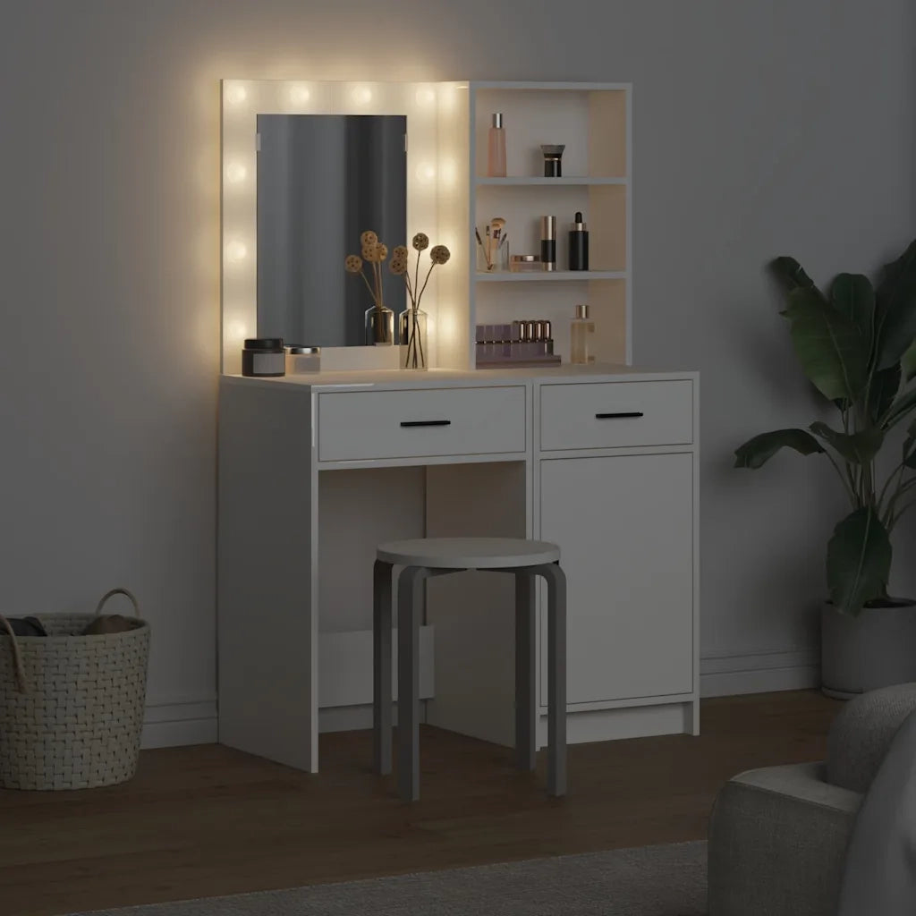 Set da tavolo da trucco con LED 2 pcs Bianco Legno multistrato 3334272