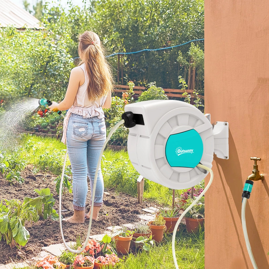 Avvolgitubo da Giardino Retrattile con Tubo 25+2 m e 7 Getti ¨C zephmum ¨C Verde e Grigio Chiaro