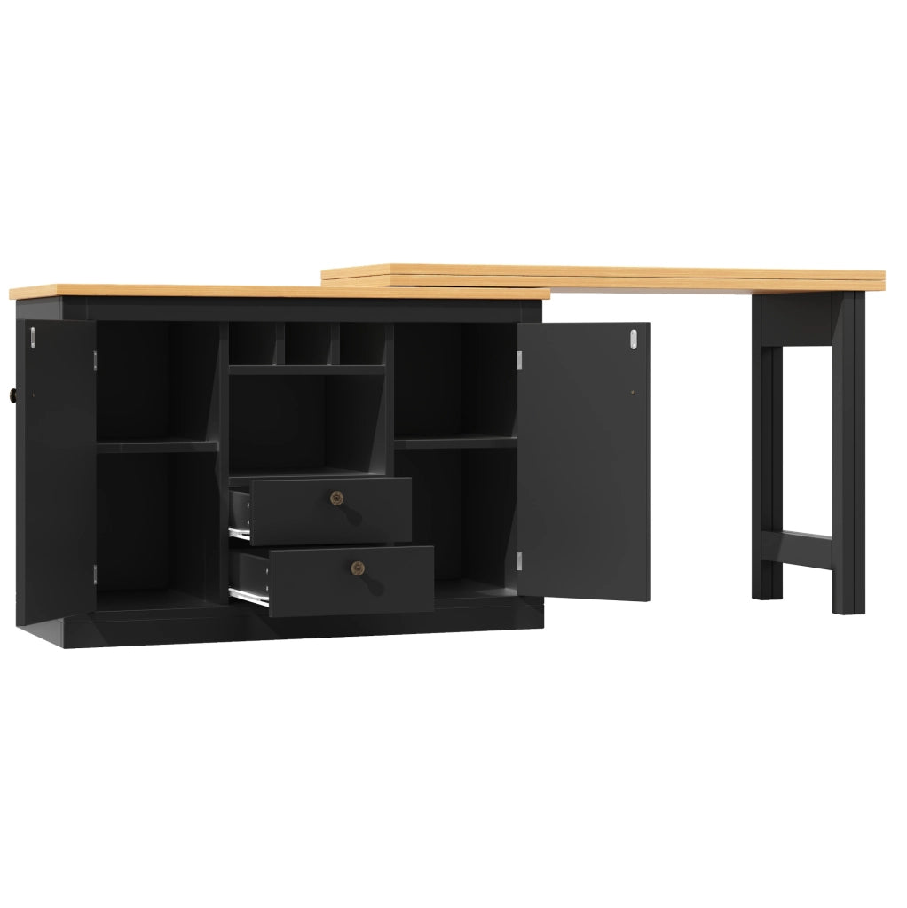 Tavolo bar allungabile 120-180x40x76 cm con spazio contenitivo in MDF nero
