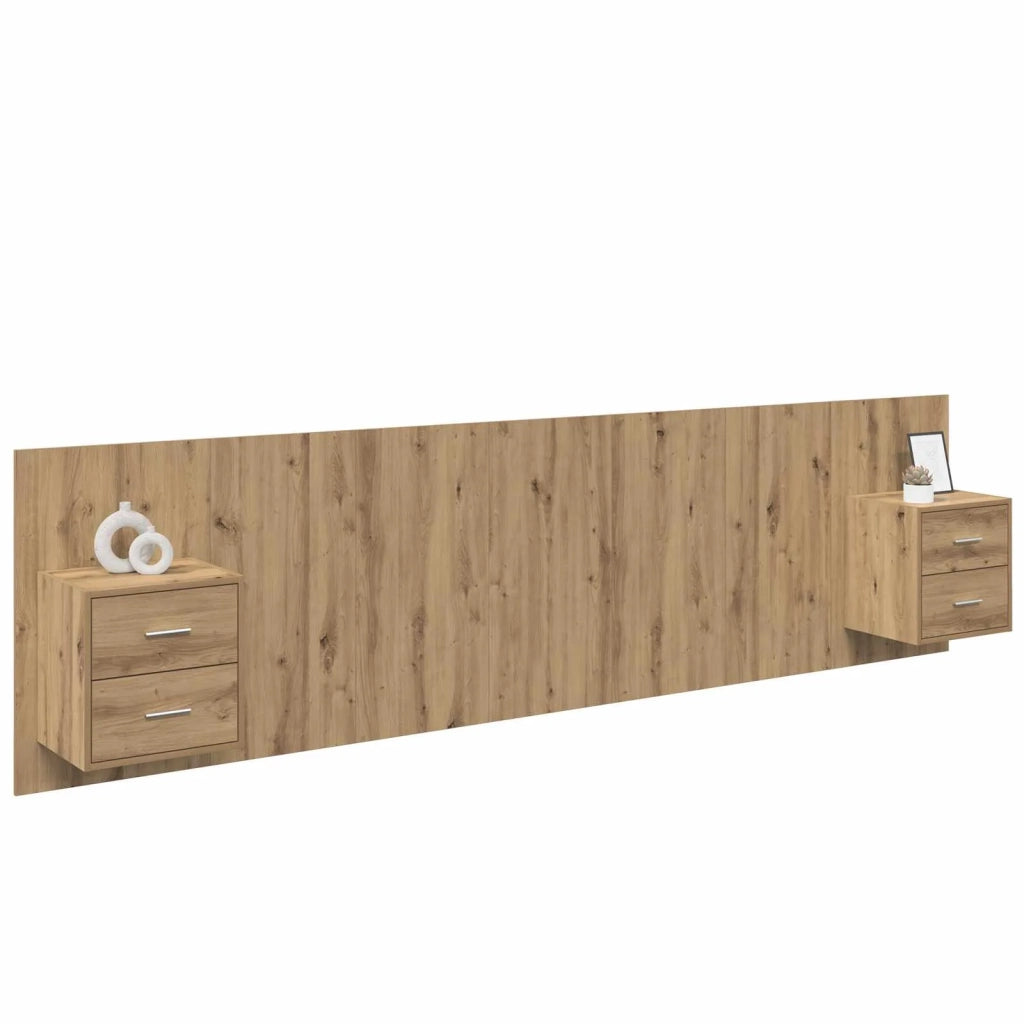 Testata con Comodino 3 pcs Rovere artigianale Legno multistrato